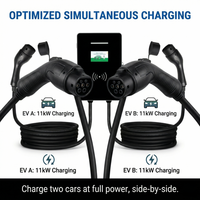 Nouvelle borne de recharge murale compacte double 22 kW pour véhicules électriques, Type 2 GBT Type 1 OCPP 1.6J, application intelligente, station de charge simultanée pour deux voitures
