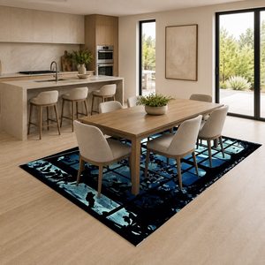 Tapis de salon en chenille antidérapant, imprimé numériquement, lavable en machine, bleu marine, design minimaliste, vente en gros, RUGS DEPOT LXDP-0805 - Product Image 4