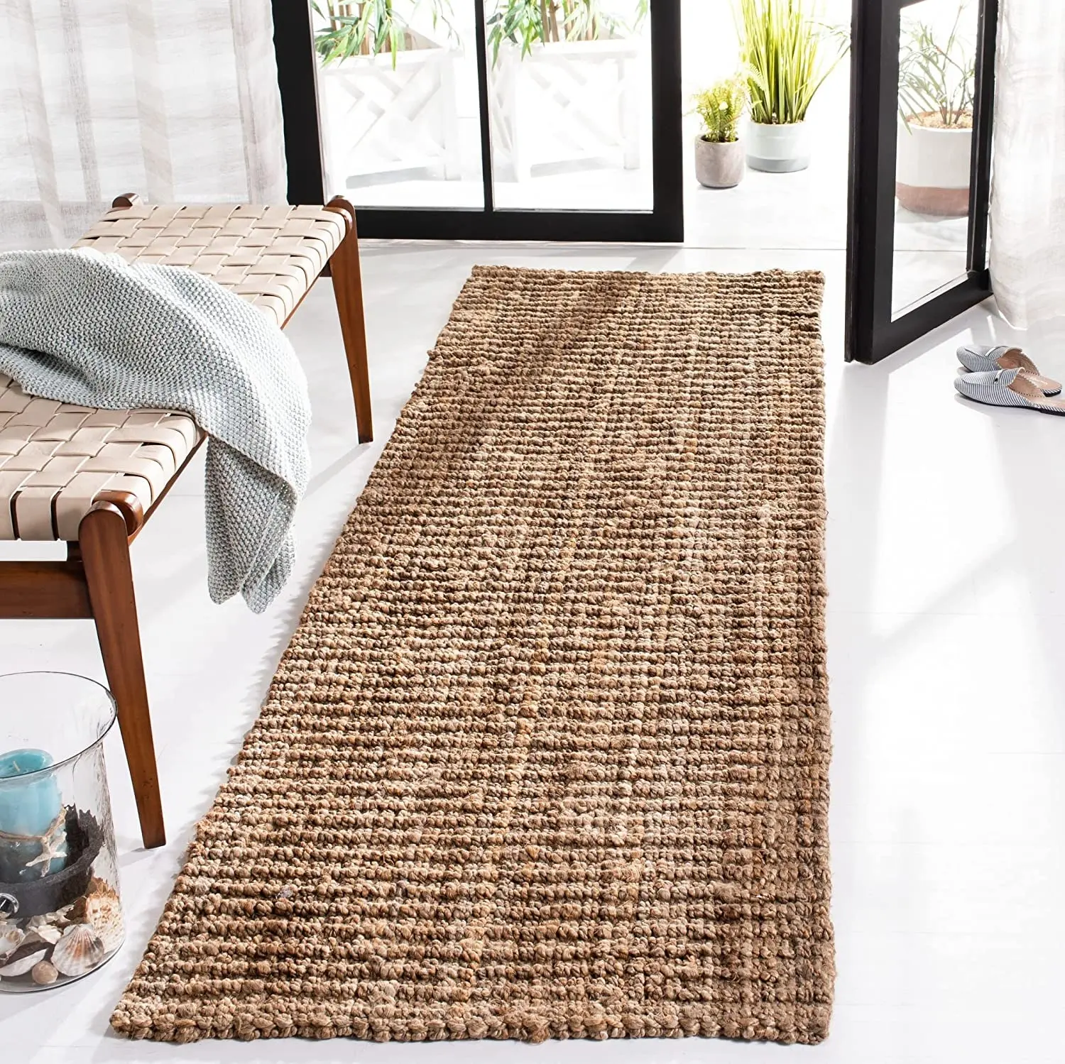 MORE Natural Fiber Collection 2'6" x 6' Natural Handmade Chunky Textured Premium Jute 0.75-inch Thick Runner Rug