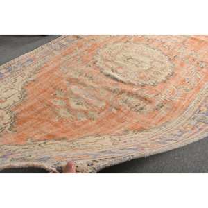 Alfombra de lana Vintage de 5,5x9,5 pies, naranja y Beige, diseño clásico de rayas rectangulares de retazos turcos, Alfombra de látex para pasillo y sala de estar - Product Image 5