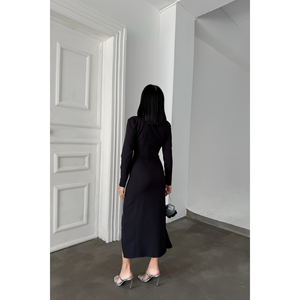 <b>Black</b> <b>Wrap</b> Dress with Brooch Detail - Product Image 1