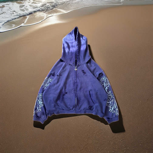 Newest Heavyweight Cropped Vintage <b>Zip</b> Men Hoodie Winter Streetwear Distressed Pocket Drop Shoulder 100% Cotton <b>Shirts</b> - Product Image 3