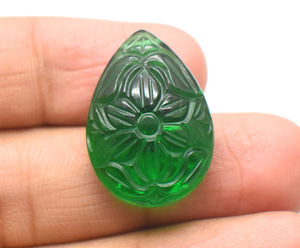 25X18mm Lab Esmeralda Flor Tallas Forma de pera Tallado a mano Lab Esmeralda Ambos lados Tallas 30,90 Cts Suelto - Product Image 2