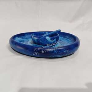 Assiettes de service Artizon Studio, modernes et luxueuses, en résine, motif tourbillon aquatique, faites à la main, durables, forme irrégulière, pour la maison, l'hôtel, les fêtes - Product Image 5