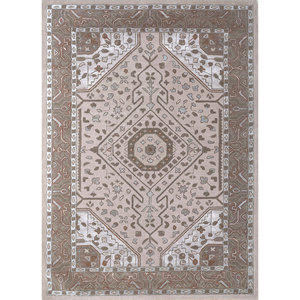 พรมไหมพรมถักมือ Mythos สีเบจและสีน้ำตาล ลายเหรียญตรา สำหรับห้องโถงบ้านหรือห้องนั่งเล่นวัยรุ่น-Tra-14471 - Product Image 1