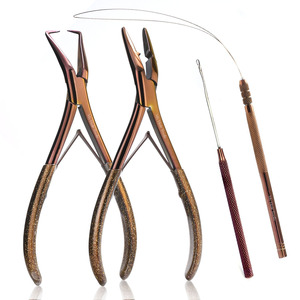 Wholesale Hair Extension <b>Tools</b> Micro Beads Remover Plier kit Rose Gold Stainless Steel Hair Pulling <b>Hook</b> <b>Tool</b> sets Beads Pliers - Product Image 2