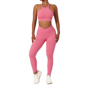 OEM Women's Solid Breathable Canvas 2-Piece Gym Yoga <b>Set</b> <b>Sexy</b> Stretch Athletic Lightweight Elastic Waist Spring/Summer - Product Image 4
