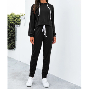 Ensemble de survêtements d'entraînement en coton polaire 2 pièces surdimensionné pour femmes, y compris sweat-shirt, pantalon de survêtement de salon - Product Image 6