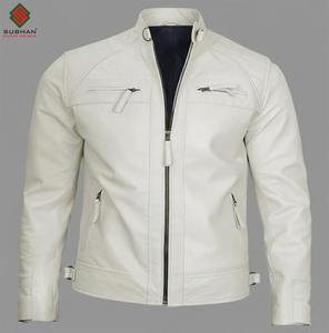 Blouson d'hiver décontracté pour homme en cuir synthétique fait main, style vintage motard avec col montant et fermeture éclair - Product Image 1