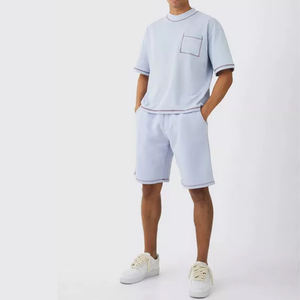 <b>Men's</b> High Quality Half Sleeve Length T-<b>Shirts</b> <b>Shorts</b> <b>Set</b> Customizable Logo Breathable Printed Contrast Stitching Front Pocket - Product Image 1