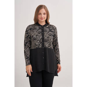 Blusa de Chifón con Estampado de Cebra y Bordado, Estilo Retro Casual, Talla XL - Product Image 1