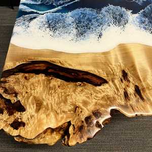 Table à manger rectangulaire moderne en résine époxy artisanale de luxe pour salon, plateau en bois d'acacia, imperméable, anniversaire - Product Image 4