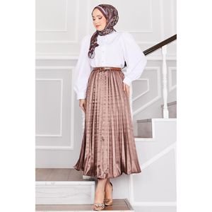 Jupe portefeuille marron plissée en satin Imprimé numérique Pierres saupoudrées Long Style droit Respirant Spandex Matériel Teint uni - Product Image 2