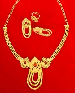 24K Gold Plated Vintage Dubai Fashion Jewelry Set Includes Necklace <b>Earrings</b> Bangles Combs Copper Material <b>Diamond</b> Germany - Product Image 6