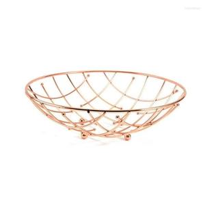 Cesta de frutas de forma redonda de oro rosa de Metal, diseño minimalista de excelente calidad, decoración de cocina, cestas de frutas y cesta de aperitivos - Product Image 1