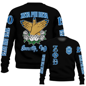Zeta Phi เสื้อสเวตเตอร์คอกลมด้านหน้าปักลายสีฟ้าสำหรับผู้หญิง1920ตัวอักษรกรีกผ้า100% สวมหัว - Product Image 6