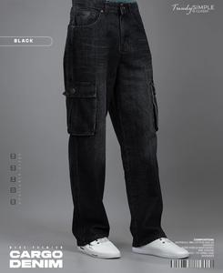 ZY Streetwear Logo personnalisé broderie hommes Baggy Denim pantalon lavé multi-poches décontracté blanc ample Hip Hop hiver hommes Cargo - Product Image 3