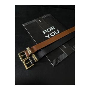 Double-Piece Engraved Bridge Gold Buckle Women's <b>Belt</b>, Trouser <b>Belt</b>, Jacket <b>Belt</b>, <b>Dress</b> <b>Belt</b>, Shirt <b>Belt</b> - Black-Tan - Product Image 4