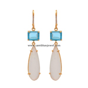 Pendientes de gancho de gota Vintage de moda chapados en oro de Plata de Ley 925, moda elegante, piedra preciosa lechosa blanca Natural, regalo de fiesta para mujer - Product Image 1