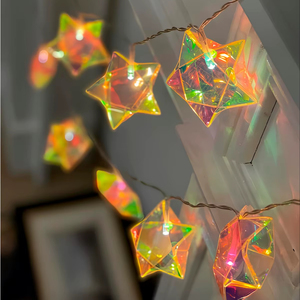 16 LED Iridescent Magic Acetate <b>Star</b> String <b>Lights</b> Waterproof <b>Christmas</b> Decorations IP44 Plastic Material AC 110V Wall Plug - Product Image 1