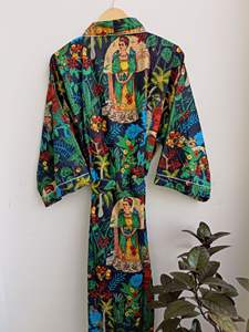 Kimono de punto estampado de bloques florales de algodón de alta calidad de exportación directa para mujer rodilla para verano otoño primavera proveedor indio - Product Image 5