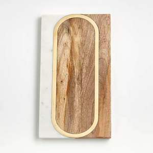 Tabla de cortar de madera de acacia y mármol, tabla de cortar de verduras y frutas de forma redonda para uso en utensilios de cocina - Product Image 1