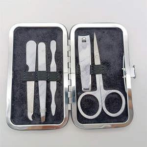 Ensemble de manucure et pédicure personnalisé de 5 pièces en acier inoxydable coupe-ongles ciseaux de beauté des sourcils boîte en cuir PU soins personnels pied ANAAIF - Product Image 1