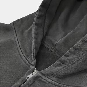 Custom Zipper Cotton Jacket Cropped Blank Full <b>Zip</b> <b>up</b> <b>Vintage</b> Acid Wash Distressed <b>Hoodies</b> for Men - Product Image 3