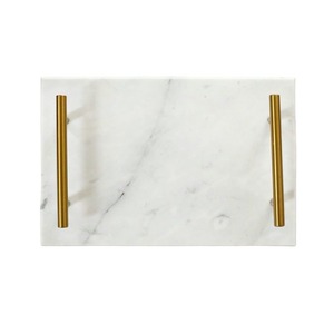 Premium Quality Custom Size Marble Serving Tray with Gold Metal Handle Handmade Kitchenware for Convenient Serving-Ware - Product Image 4