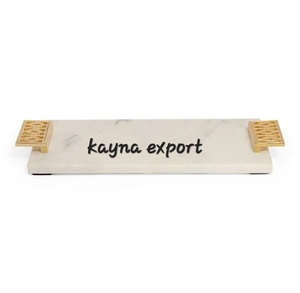 Plateau d'artisanat en métal à thème de marbre blanc avec poignées dorées forme ovale mobile pour la maison et le restaurant prix arrivée unique - Product Image 2