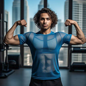 Camisetas de malla de poliéster 100% de estilo callejero para hombre, camiseta informal ligera de malla de rejilla para hombre, camiseta de malla con cuello redondo para hombre - Product Image 4