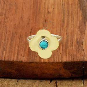 <b>Blue</b> Turquoise Flower Ring 925 Silver Nature Inspired Boho Style Gift <b>Jewelry</b> for Women - Product Image 1