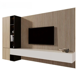 Meuble TV mural moderne en bois avec rangement, style minimaliste, pour téléviseurs de 65 pouces et plus - Product Image 3