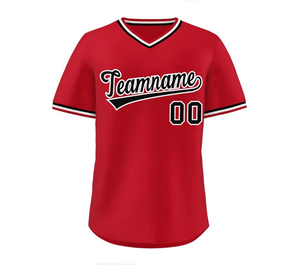 Maillot de baseball personnalisé unisexe rouge col en V manches courtes anti-humidité respirant protection UV polyester impression nom et numéro de l'équipe - Product Image 1