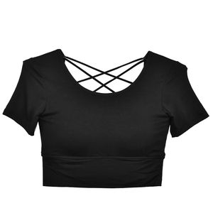 Hauts courts à manches courtes pour femmes chemises de course de yoga ajustées croisées haut court d'entraînement de gymnastique - Product Image 2
