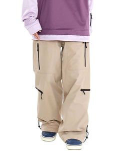 Pantalon baggy de ski de neige pour hommes taille élastique pantalon imperméable à l'eau couleur unie lâche tendance Hip Hop pantalon Streetwear - Product Image 6