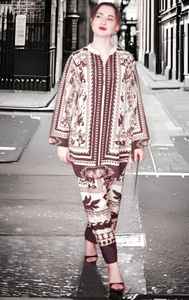 ชุดพิมพ์ลายสำหรับผู้หญิงมุสลิมเสื้อและกางเกงสไตล์ตุรกีปัก - Product Image 2