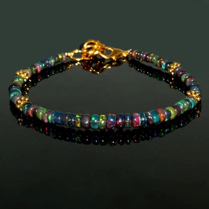 100% naturel véritable éthiopien noir opale perles Bracelet 7.5 "lisse opale de feu Bracelet cadeau pour elle-pierres précieuses en vrac - Product Image 2