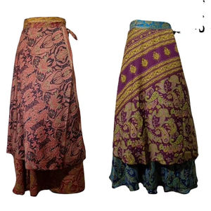 Jupe portefeuille en soie lavée pour femmes de luxe taille naturelle coupe réglable Style Vintage imprimés ethniques été léger en vrac - Product Image 1