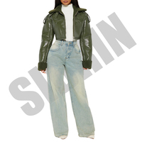 Veste en jean slim fit pour femme de qualité supérieure, en cuir de vache, style urbain personnalisé, hiver, fermeture éclair, col en fourrure de renard, coupe-vent