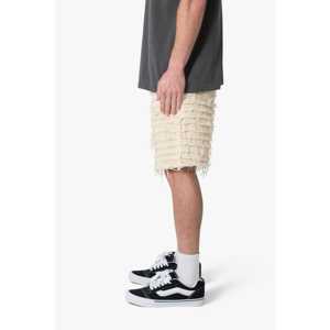 กางเกงยีนส์ขาสั้นสีกากี ALLOVER FRAYED DENIM - Product Image 1