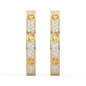 Trendy Party Wear Circle <b>Hoop</b> Earrings 10K Yellow <b>Gold</b> with Lab Grown Round Diamond Stylish Earpiece Gift for Women - Product Image 2