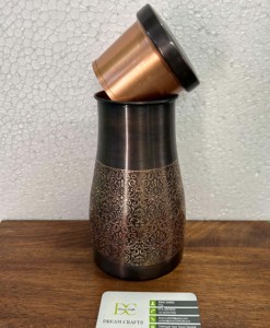 Juego de 3 botellas de agua de cobre Ayurvédico personalizadas, recipientes portátiles de Metal puro, diseño de flores grabadas, artesanías de Metal chapadas - Product Image 5