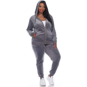 New Style <b>Ladies</b> <b>Velour</b> Zip up Hoodie Long Sleeve <b>Tracksuit</b> High Quality Suit With Custom Logp - Product Image 3