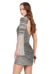 Vestido negro con la cintura del vestido frontal con cuentas rectas de longitud mini con diseño simétrico Ropa de cóctel de fiesta antiestática - Product Image 6