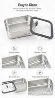 Boîte à lunch bento à double étage en acier inoxydable 304, capacité de 1 à 3 L, couvercle en verre épaissi, anti-fuite, résistant à la chaleur, compatible micro-ondes
