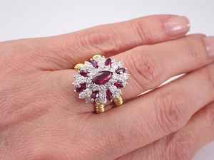 Bague vintage en or jaune 18 carats bijoux fins taille marquise rubis et diamant de laboratoire bague en grappe cadeau d'anniversaire parfait - Product Image 5