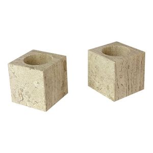 Portavelas de Travertino en Forma de Cubo, Par de Portavelas Decorativos de Piedra Retro, Modernos y Minimalistas, para Mesa de Centro, Elegantes para el Hogar u Oficina - Product Image 6