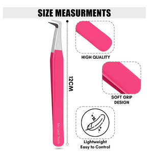 Pince à épiler d'extension de cils de qualité professionnelle pince à épiler d'isolation en forme de J en acier inoxydable meilleure poignée de cils points pointus à 45 degrés - Product Image 3