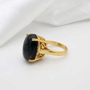Wholesale Collection Real Green Onyx Gemstone <b>Statement</b> <b>Ring</b> Yellow Gold Plated Adjustable Prong Setting Fashionable Brass <b>Ring</b> - Product Image 3